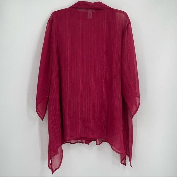 MAGGIE BARNES FOR CATHERINES Maroon LINED Button Up TOP SIZE 2X Metallic - Picture 8 of 12